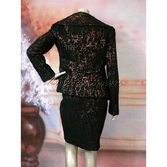 $4290 NWY DONNA KARAN Black Copper Alpaca Wool Jacket Skirt Suit 8 - Picture 5 of 6